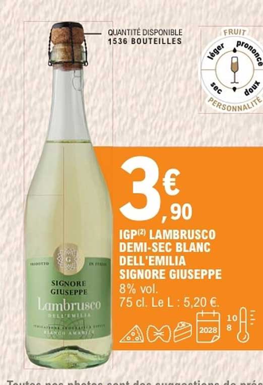 IGP(2) LAMBRUSCO DEMI-SEC BLANC DELL'EMILIA SIGNORE GIUSEPPE