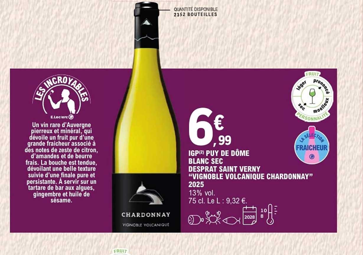 IGP(2) PUY DE DOME BLANC SEC DESPRAT SAINT VERNY “VIGNOBLE VOLCANIQUE CHARDONNAY” 2025