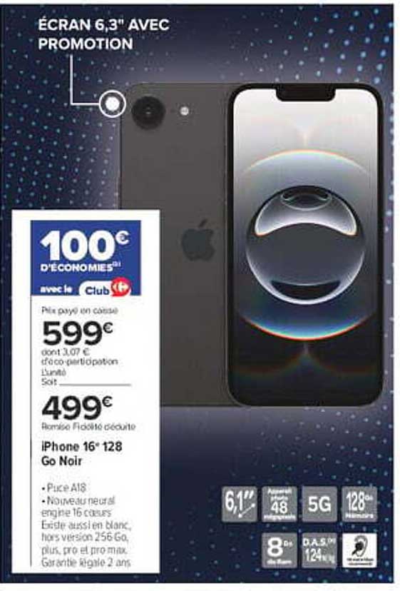 iPhone 16e 128 Go Noir