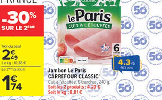 Jambon Le Paris CARREFOUR CLASSIC'
