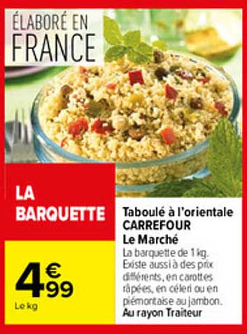 LA BARQUETTE Taboulé à l’orientale CARREFOUR Le Marché