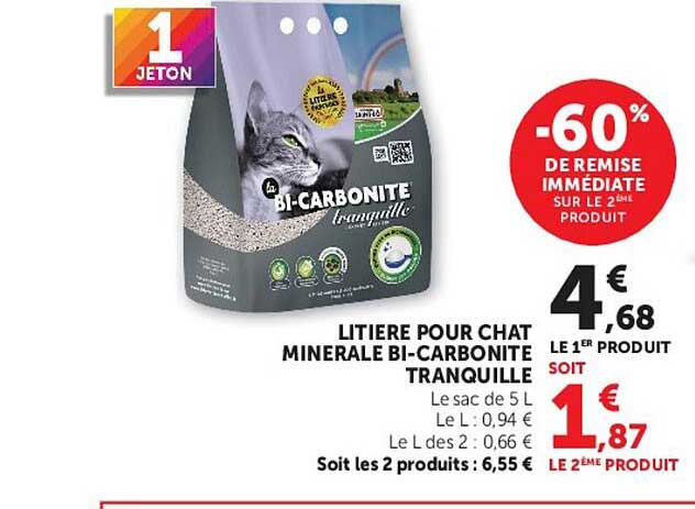 LITIERE POUR CHAT MINERALE BI-CARBONITE TRANQUILLE