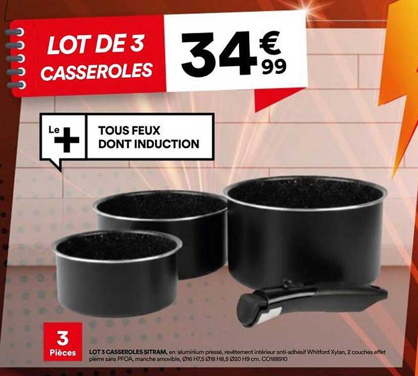 LOT DE 3 CASSEROLES