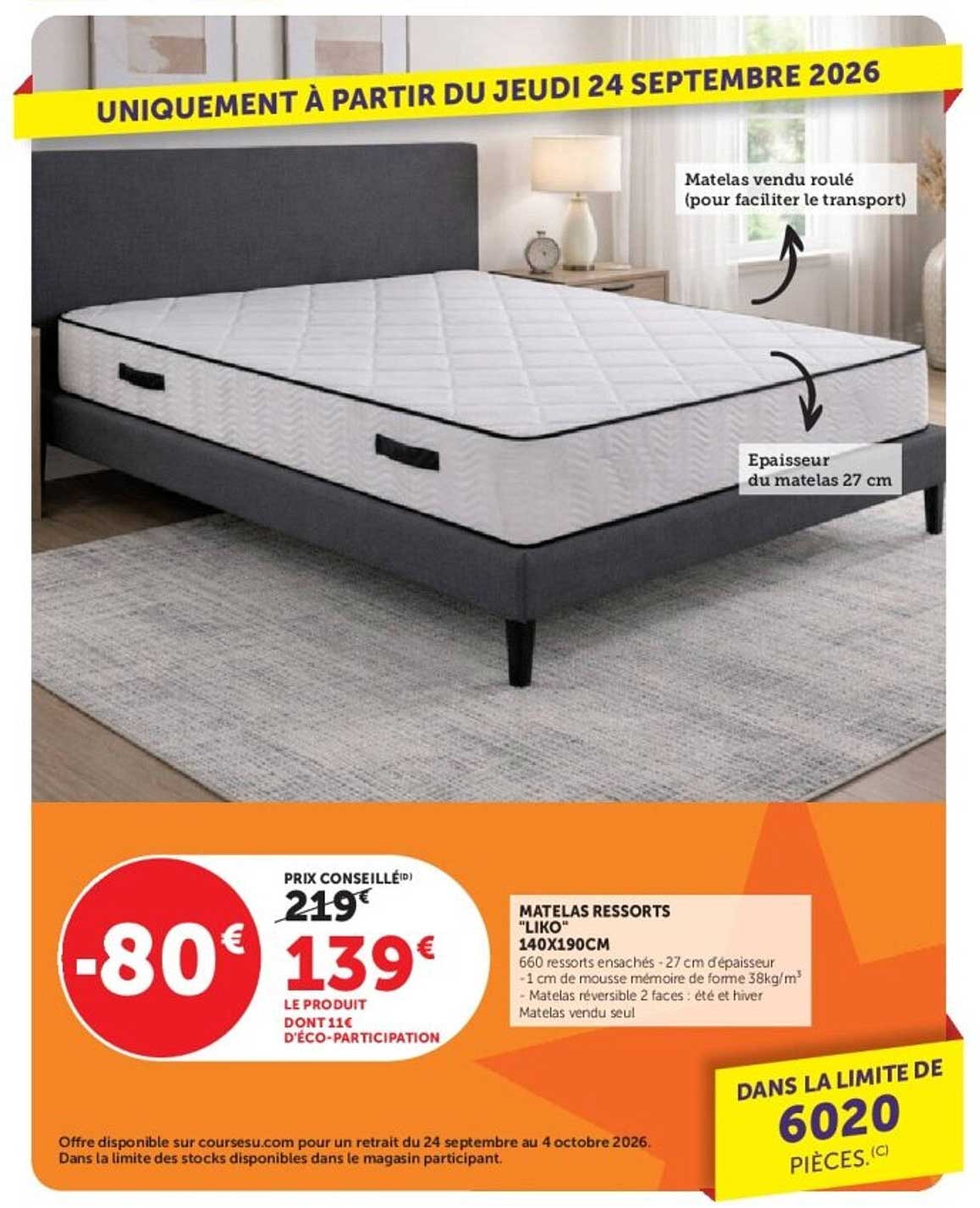 MATELAS RESSORTS "LIKO" 140X190CM