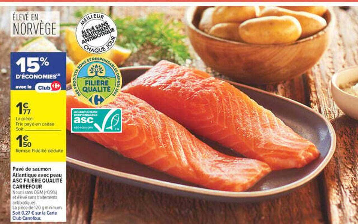 Pavé de saumon Atlantique avec peau ASC FILIERE QUALITÉ CARREFOUR
