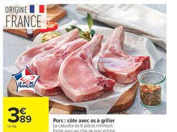 Porc : côte avec os à griller