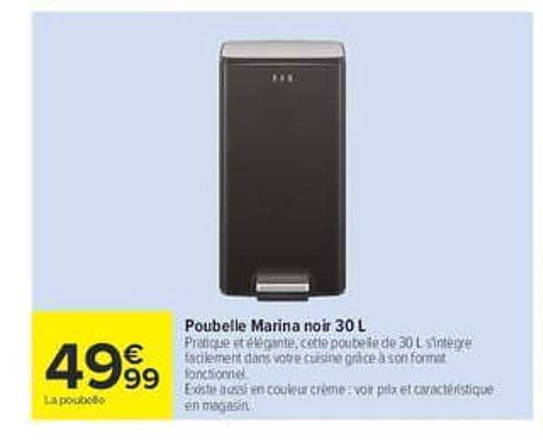 Poubelle Marina noir 30 L