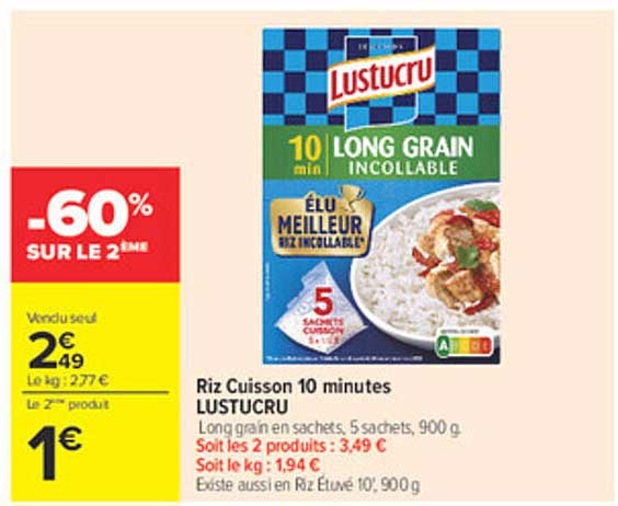 Riz Cuisson 10 minutes LUSTUCRU