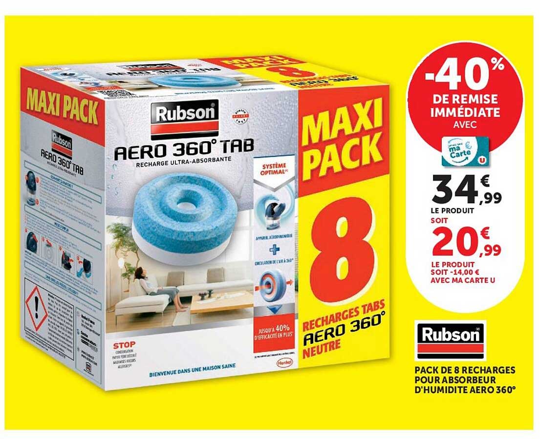 Rubson AERO 360° TAB - Recharge ultra-absorbante Maxi Pack 8 recharges