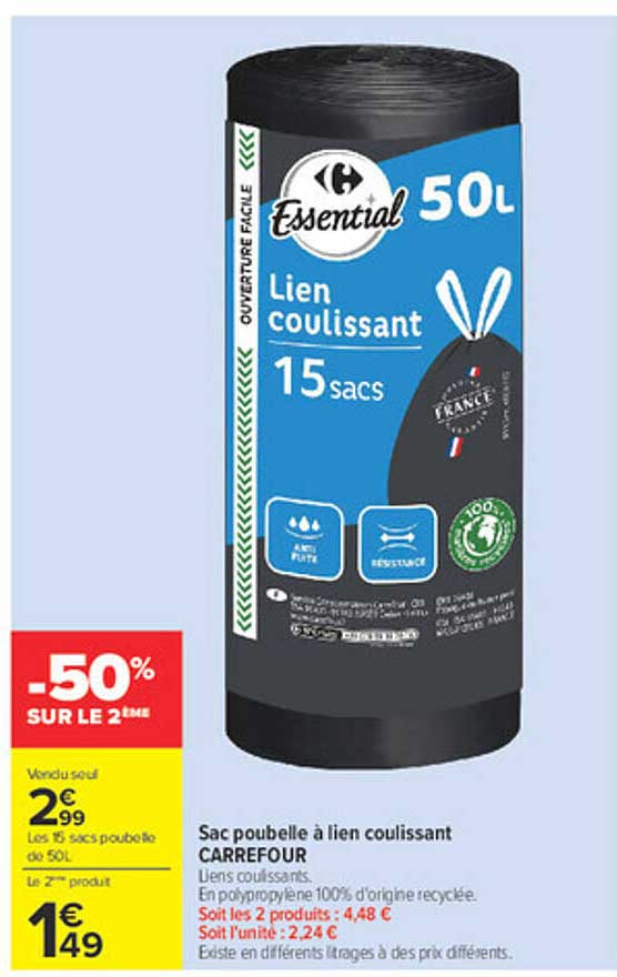 Sac poubelle à lien coulissant CARREFOUR