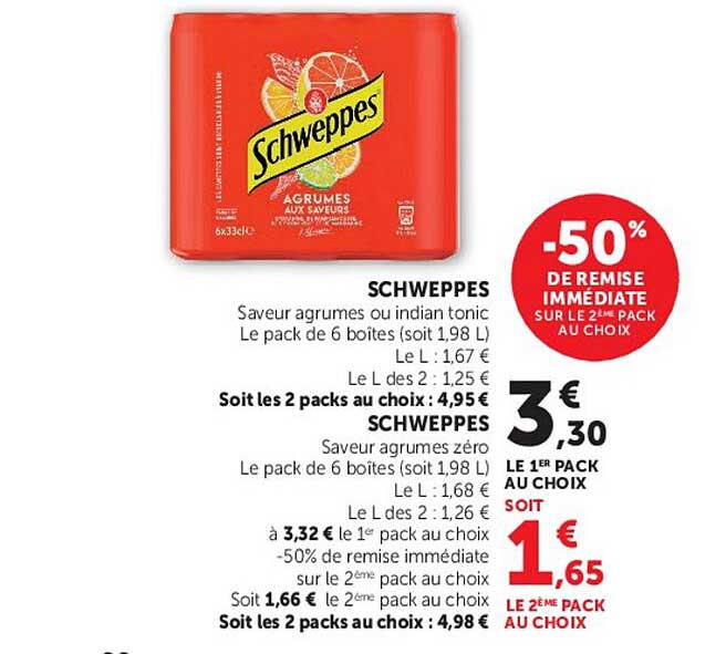 SCHWEPPES Saveur agrumes ou indian tonic