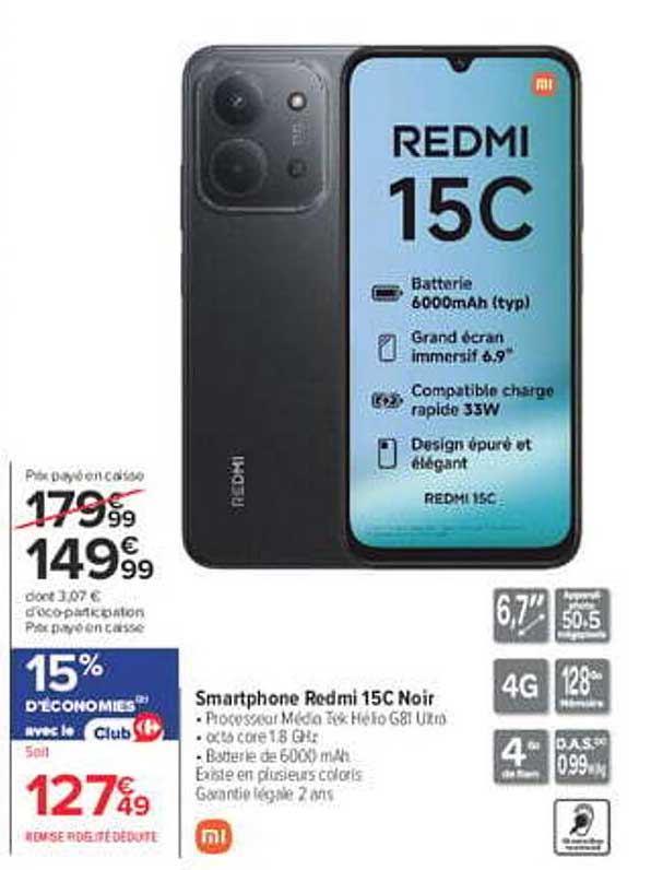 Smartphone Redmi 15C Noir