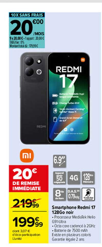 Smartphone Redmi 17 128Go noir