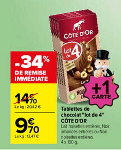 Tablettes de chocolat "lot de 4" COTE D'OR
