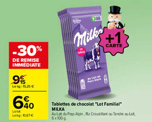 Tablettes de chocolat "Lot Familial" MILKA