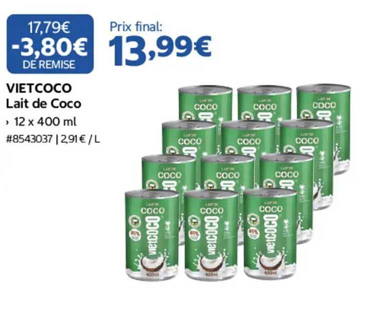VIETCOCO Lait de Coco, 12 x 400 ml