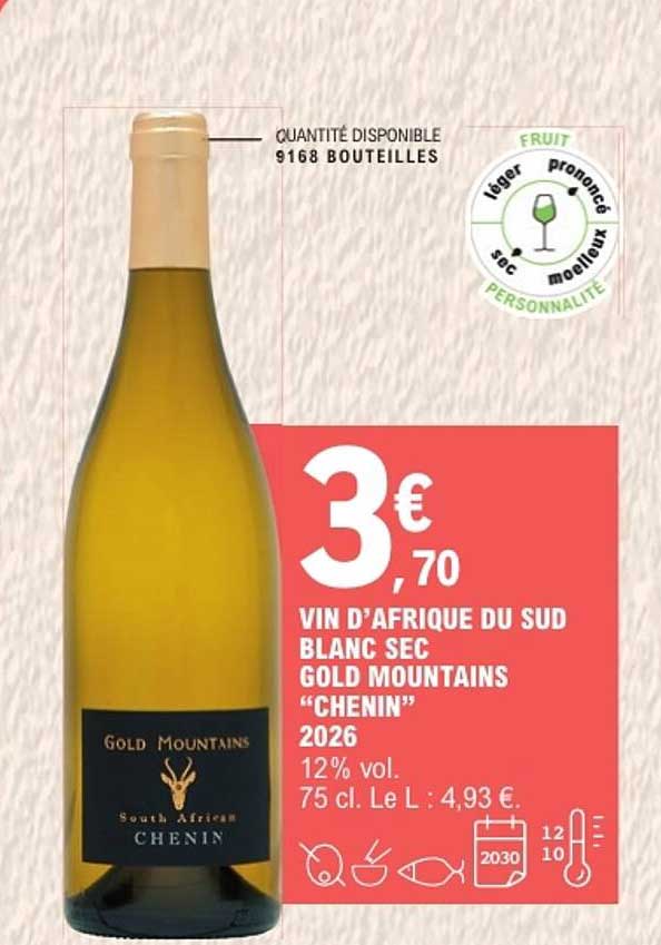 VIN D'AFRIQUE DU SUD BLANC SEC GOLD MOUNTAINS “CHENIN” 2026