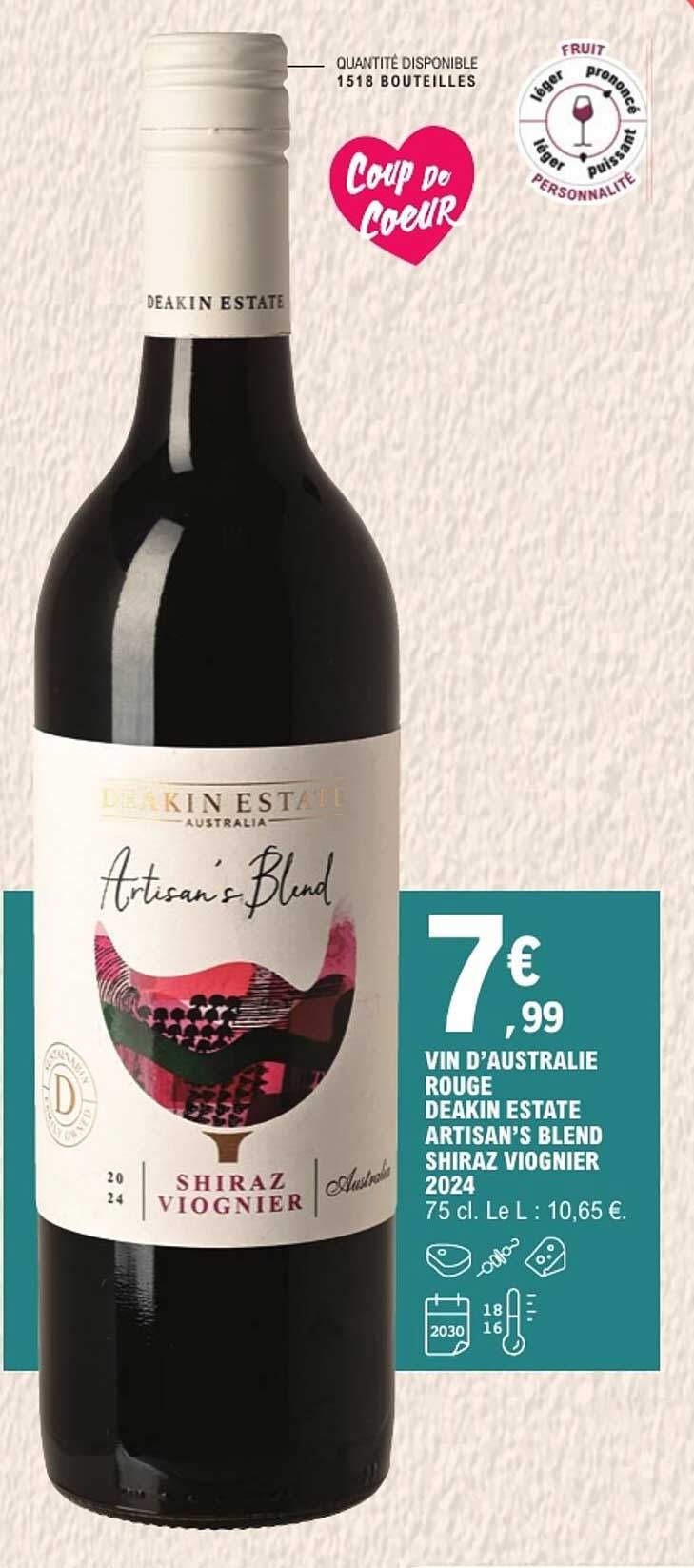 VIN D’AUSTRALIE ROUGE DEAKIN ESTATE ARTISAN’S BLEND SHIRAZ VIOGNIER 2024
