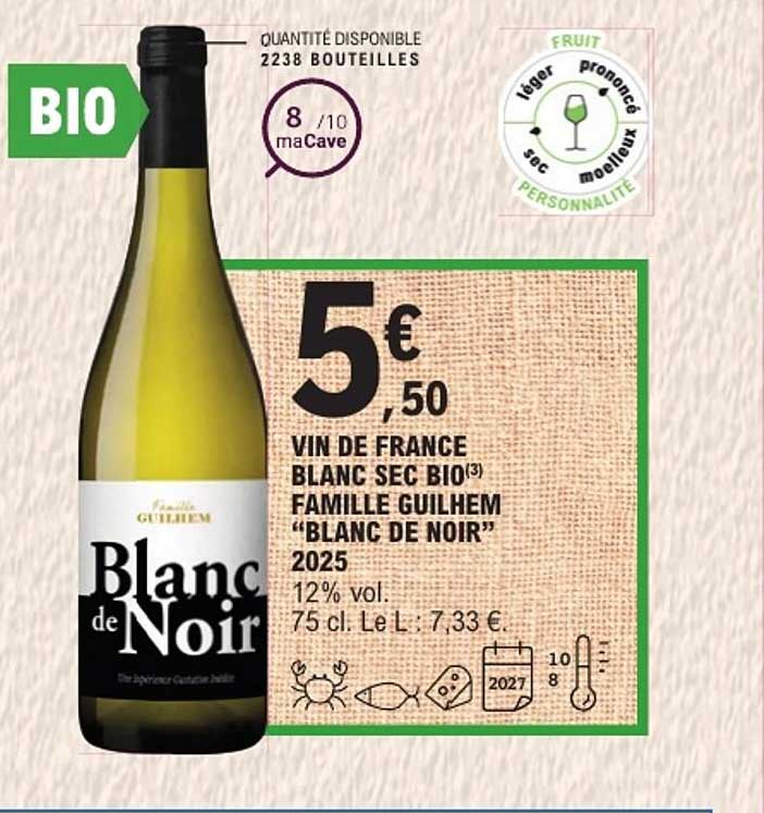 VIN DE FRANCE BLANC SEC BIO FAMILLE GUILHEM “BLANC DE NOIR” 2025