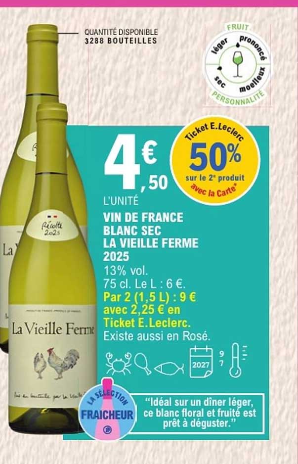 VIN DE FRANCE BLANC SEC LA VIEILLE FERME 2025