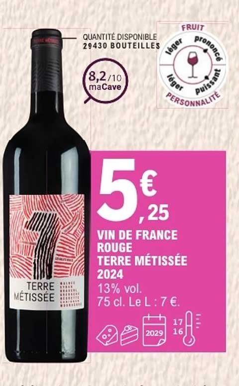 VIN DE FRANCE ROUGE TERRE MÉTISSÉE 2024