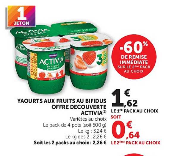 YAOURTS AUX FRUITS AU BIFIDUS OFFRE DÉCOUVERTE ACTIVIA