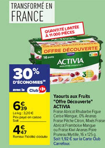 Yaourts aux Fruits "Offre Découverte" ACTIVIA