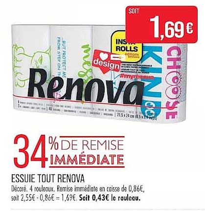 34% DE REMISE IMMÉDIATE ESSUIE TOUT RENOVA