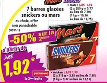 7 barres glacées snickers ou mars