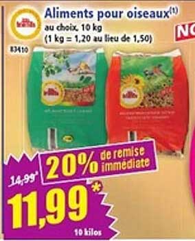 Aliments pour oiseaux(1) au choix, 10 kg (1 kg = 1,20 au lieu de 1,50)