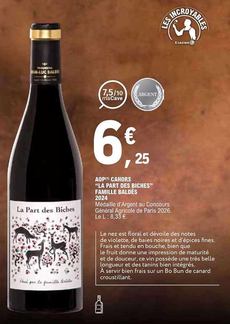 AOP Cahors “La Part des Biches” Famille Baldès 2024