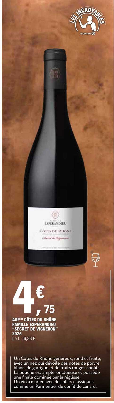 AOP CÔTES DU RHÔNE FAMILLE ESPÉRANDIEU “SECRET DE VIGNERON” 2025