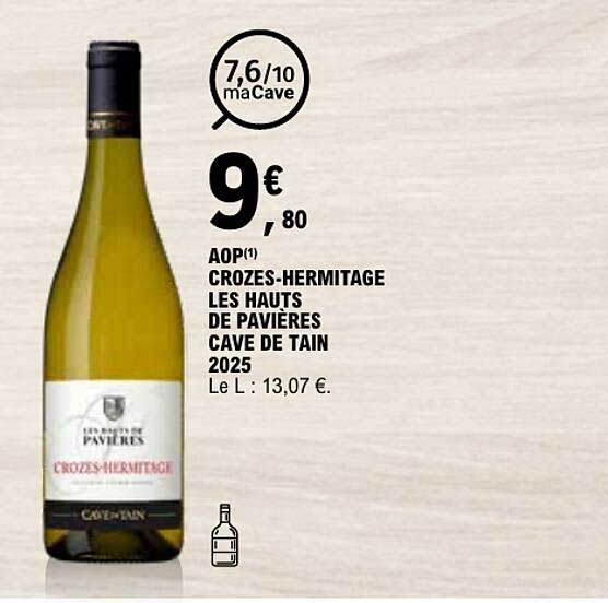 AOP CROZES-HERMITAGE LES HAUTS DE PAVIÈRES CAVE DE TAIN 2025