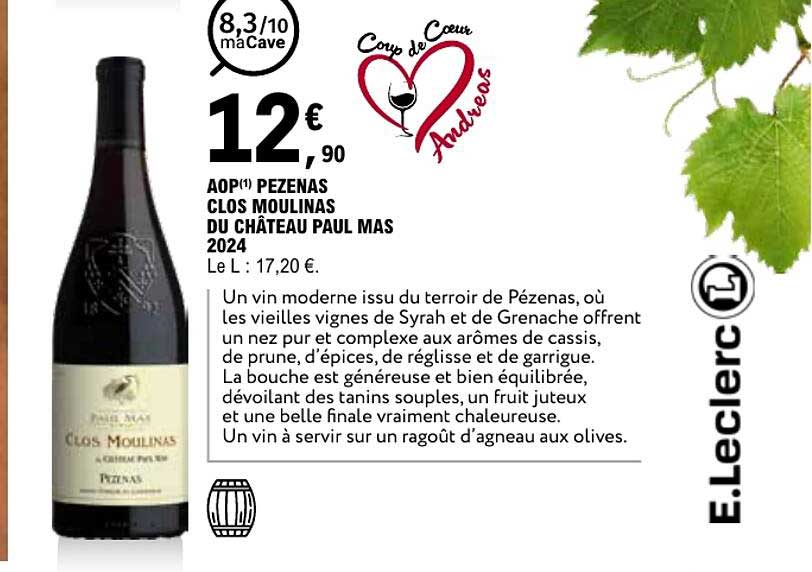 AOP PÉZENAS CLOS MOULINAS DU CHÂTEAU PAUL MAS 2024