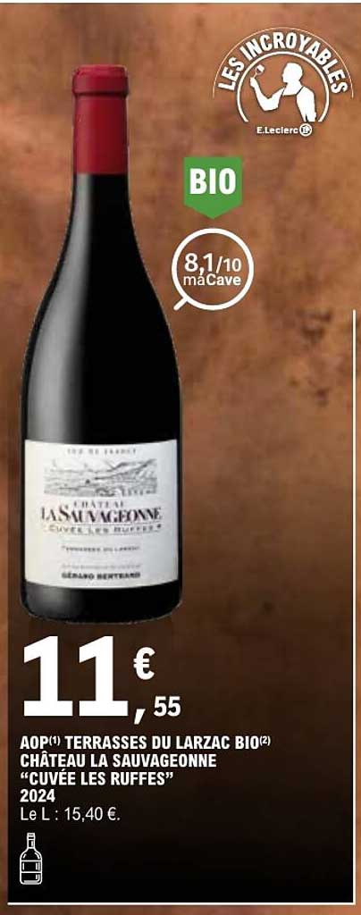 AOP TERRASSES DU LARZAC BIO(2) CHÂTEAU LA SAUVAGEONNE “CUVEE LES RUFFES” 2024