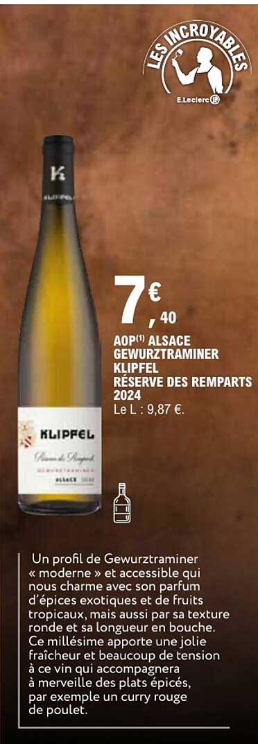 AOP(1) ALSACE GEWURZTRAMINER KLIPFEL RÉSERVE DES REMPARTS 2024