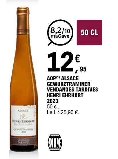 AOP(1) ALSACE GEWURZTRAMINER VENDANGES TARDIVES HENRI EHRHART 2023 50 cl.
