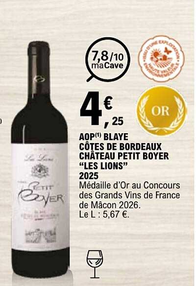 AOP(1) BLAYE CÔTES DE BORDEAUX CHÂTEAU PETIT BOYER “LES LIONS” 2025