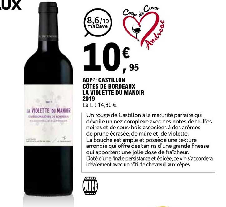 AOP(1) CASTILLON CÔTES DE BORDEAUX LA VIOLETTE DU MANOIR 2019