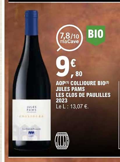 AOP¹ COLLIOURE BIO(2) JULES PAMS LES CLOS DE PAULILLES 2023
