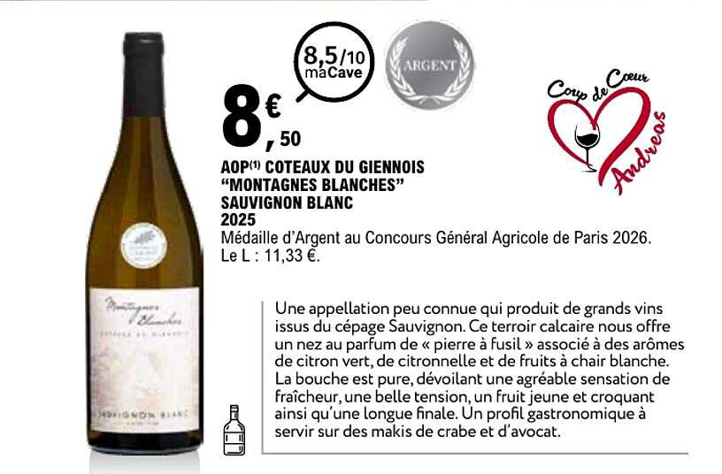 AOP¹ COTEAUX DU GIENNOIS “MONTAGNES BLANCHES” SAUVIGNON BLANC 2025