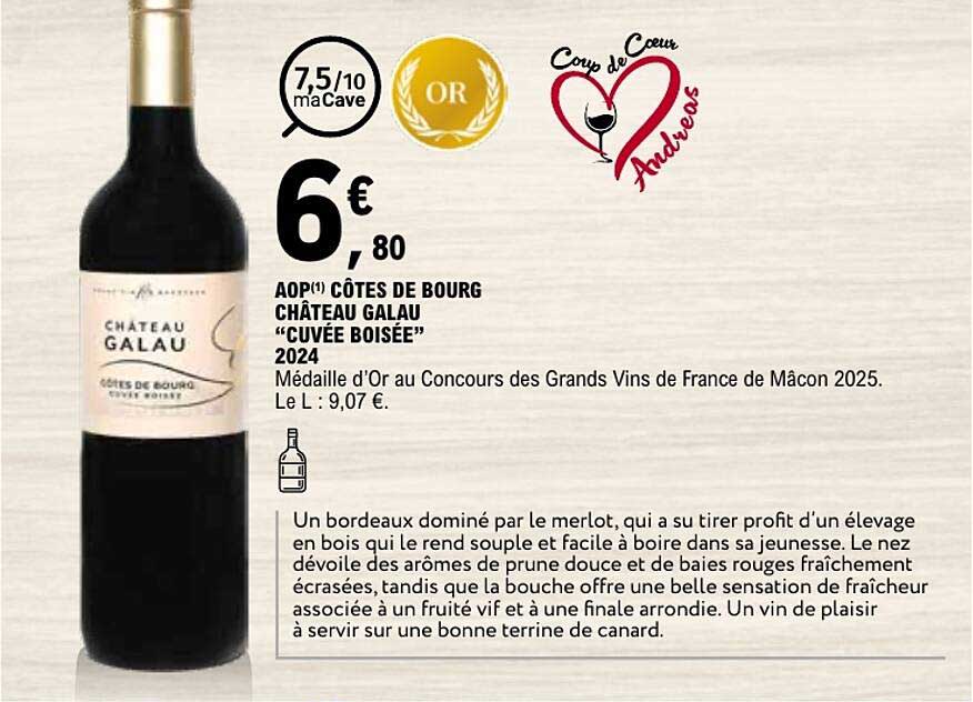 AOP(1) CÔTES DE BOURG CHÂTEAU GALAU “CUVÉE BOISÉE” 2024