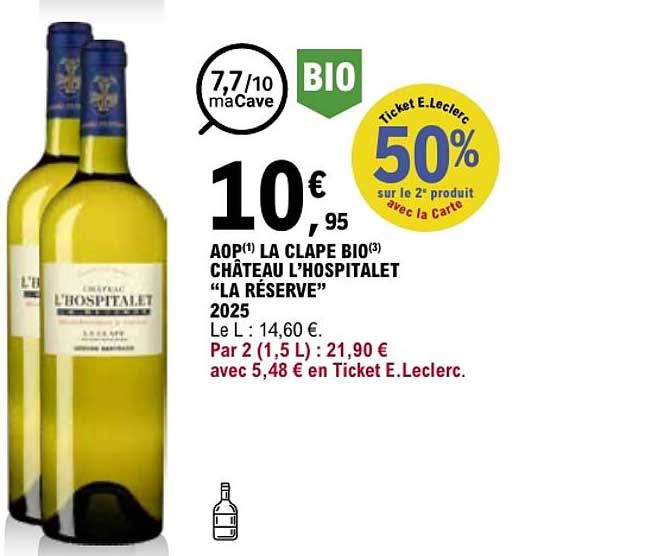 AOP(1) LA CLAPE BIO(3) CHÂTEAU L’HOSPITALET “LA RÉSERVE” 2025