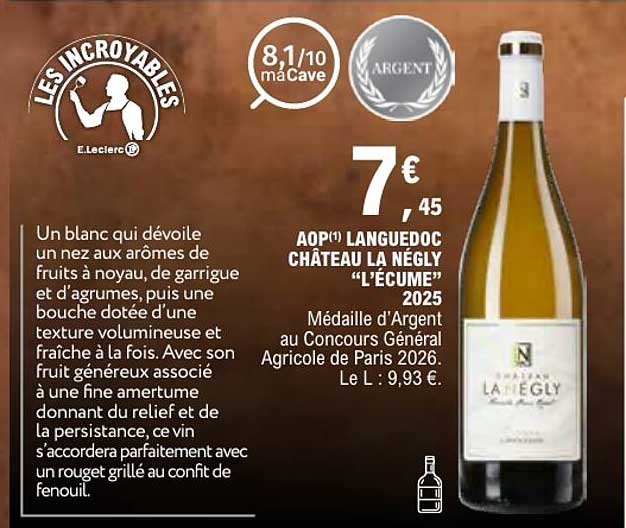 AOP(1) LANGUEDOC CHÂTEAU LA NÉGLY “L’ÉCUME” 2025