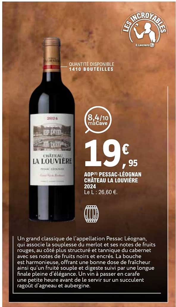 AOP(1) PESSAC-LÉOGNAN CHÂTEAU LA LOUVIÈRE 2024