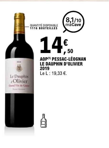 AOP(1) PESSAC-LÉOGNAN LE DAUPHIN D’OLIVIER 2019