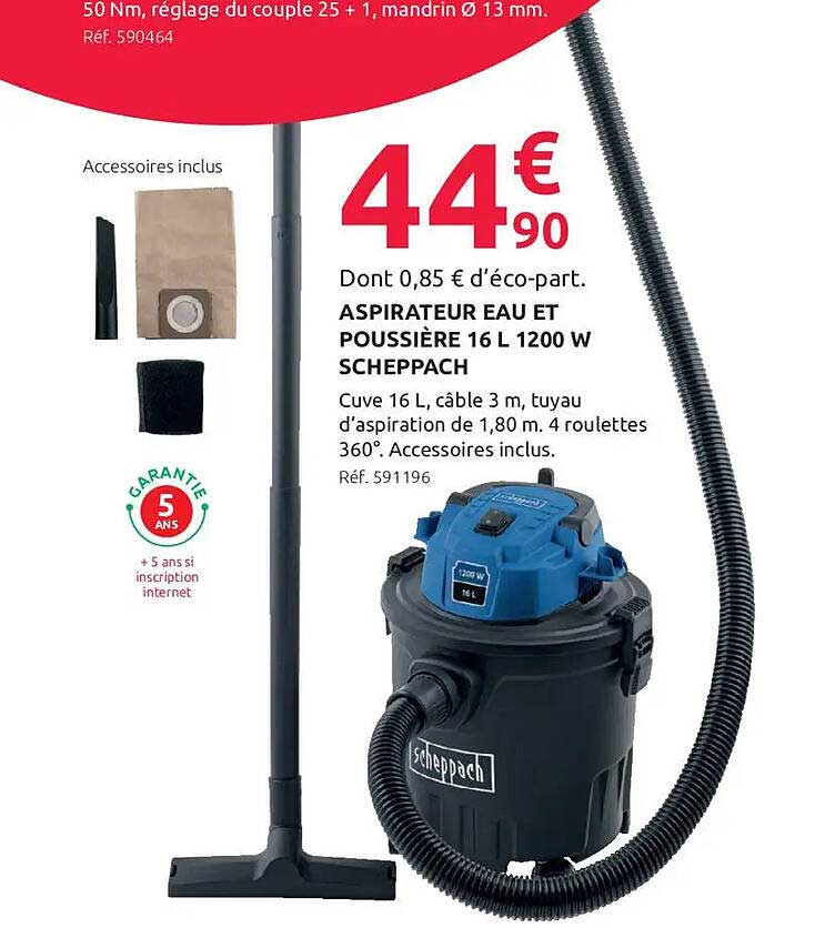 ASPIRATEUR EAU ET POUSSIÈRE 16 L 1200 W SCHEPPACH