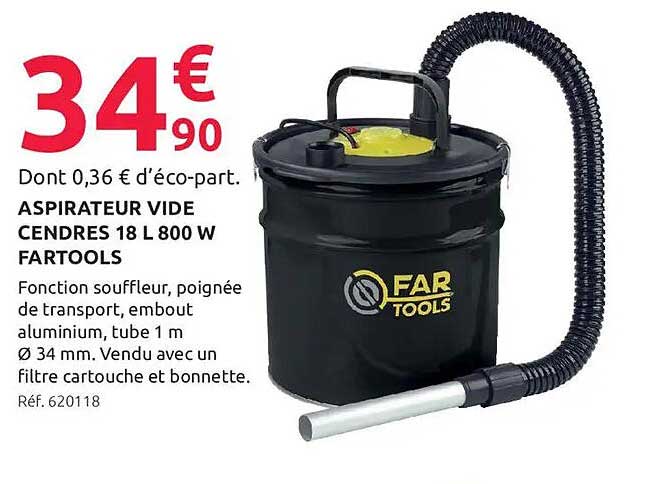 ASPIRATEUR VIDE CENDRES 18 L 800 W FARTOOLS