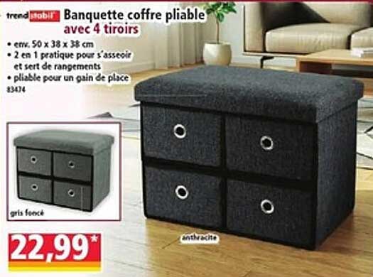 Banquette coffre pliable avec 4 tiroirs