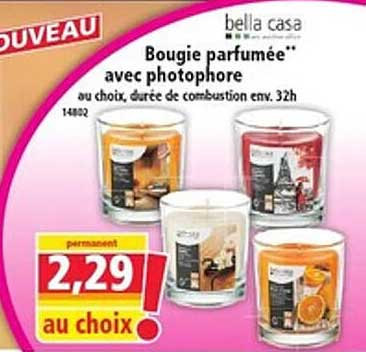 bella casa Bougie parfumée** avec photophore au choix, durée de combustion env. 32h